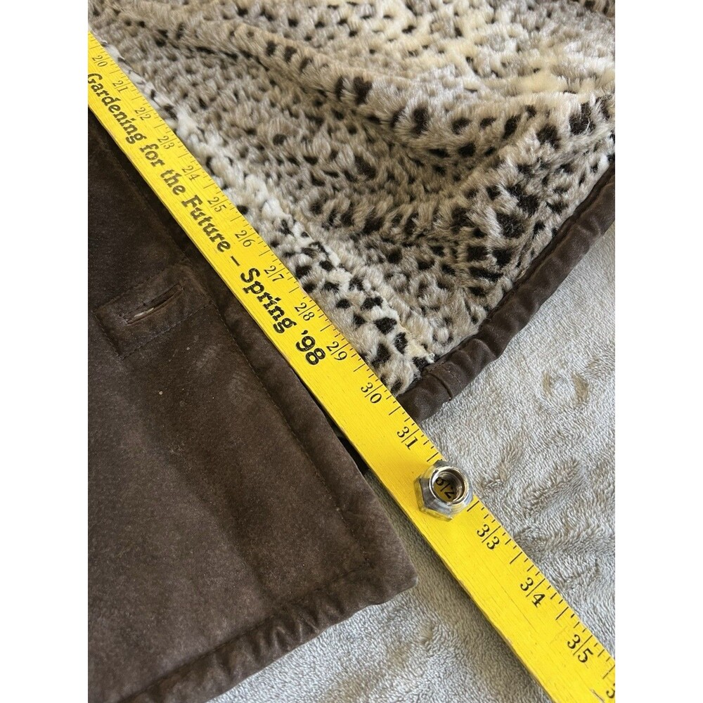Vintage 90s Y2K Wilsons Suede Leather Jacket Leopard Fur Penny Brown Size M - Picture 3 of 10